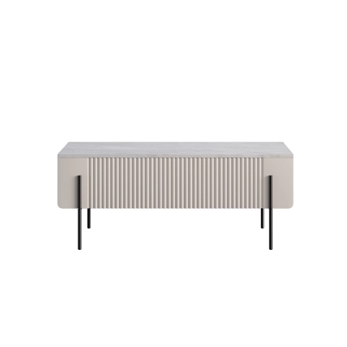 Stolik kawowy z szufladami Malmi 100 cm - kaszmir / crema bianca / czarne nóżki